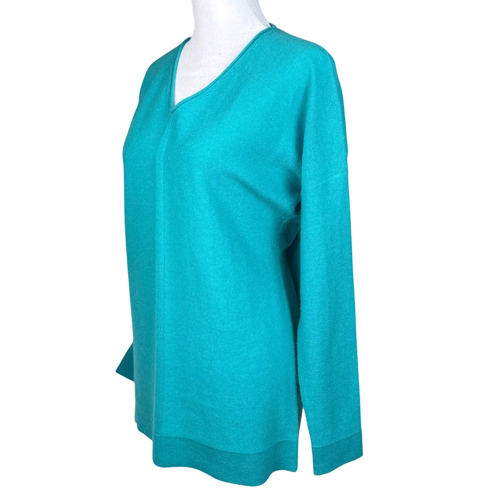 Forte Cashmere V-Neck Sweater Women S Turquoise Long Sleeve Luxury Minimalist